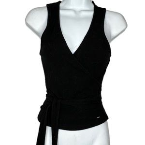 Guess Black Ribbed Wrap-Around Top